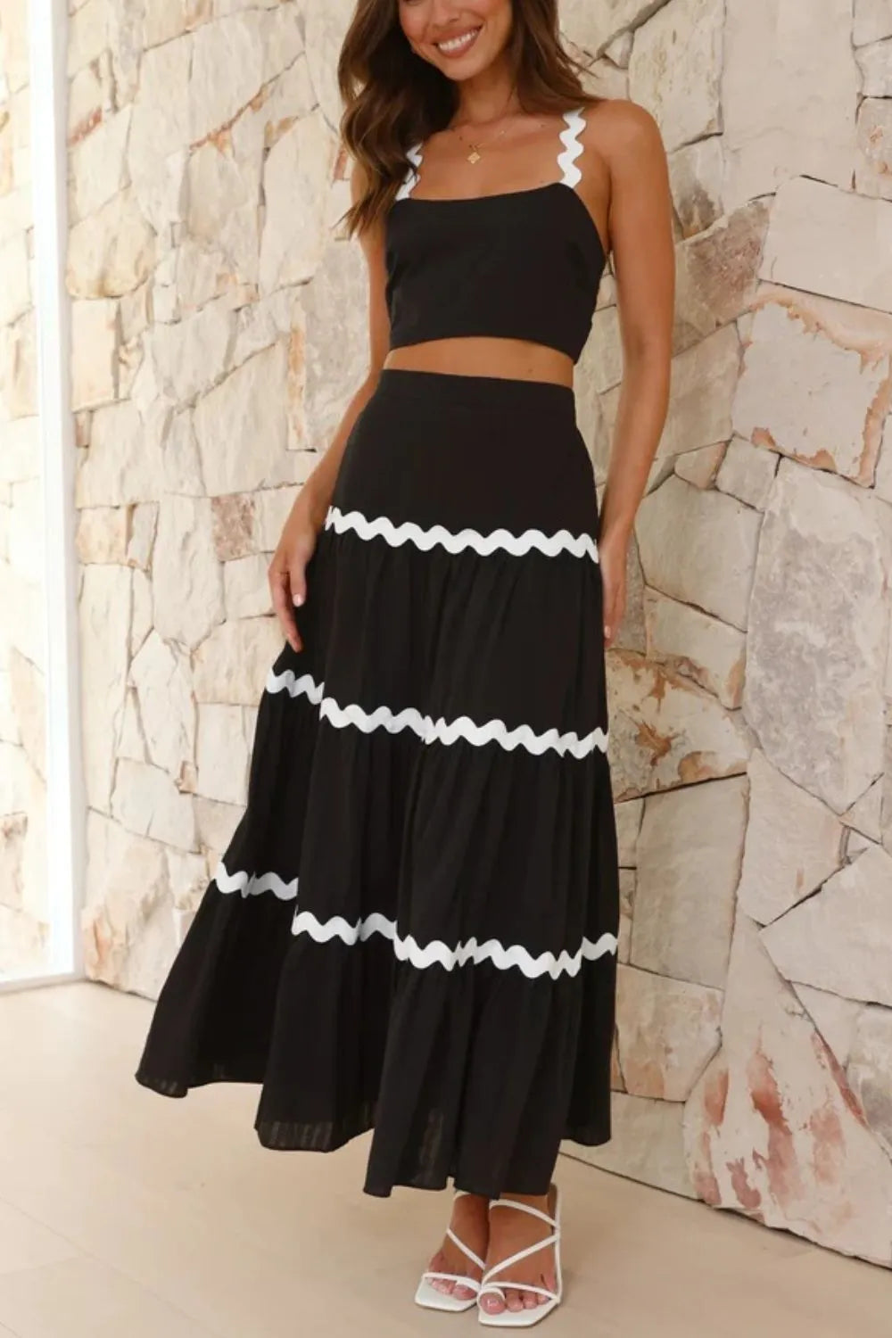 Camisole and long skirt set with contrasting trim