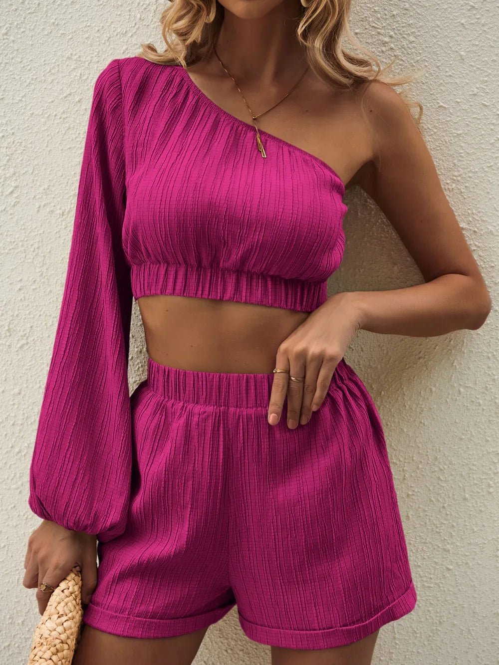Conjunto de Top y Pantalones Cortos Asimétrico para Mujer