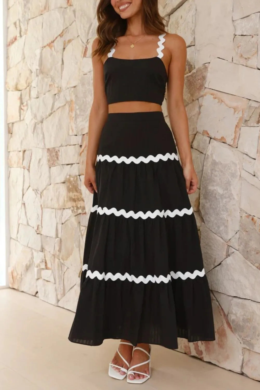 Camisole and long skirt set with contrasting trim