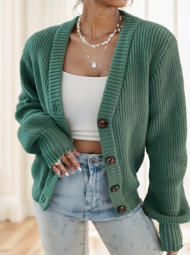 Cardigan tricoté – Style surdimensionné, fermeture à boutons, doux et confortable