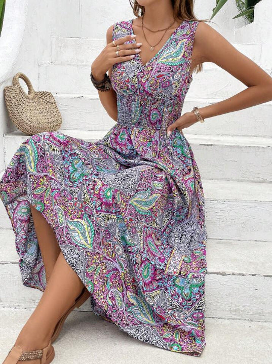 Robe bohème sans manches pour femme – Taille haute, tendance actuelle