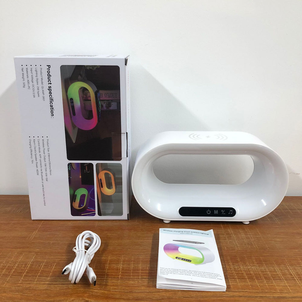 Veilleuse RVB 4 en 1 avec application, lampe, chargeur sans fil et réveil