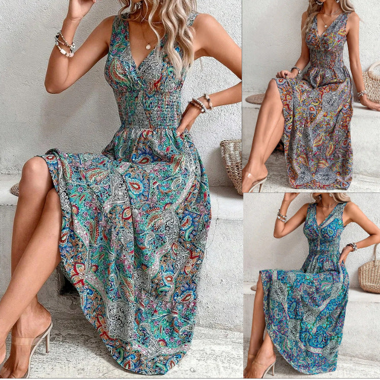 Robe bohème sans manches pour femme – Taille haute, tendance actuelle