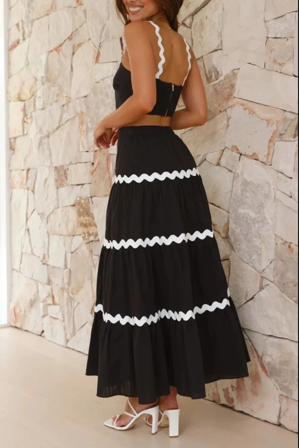 Camisole and long skirt set with contrasting trim
