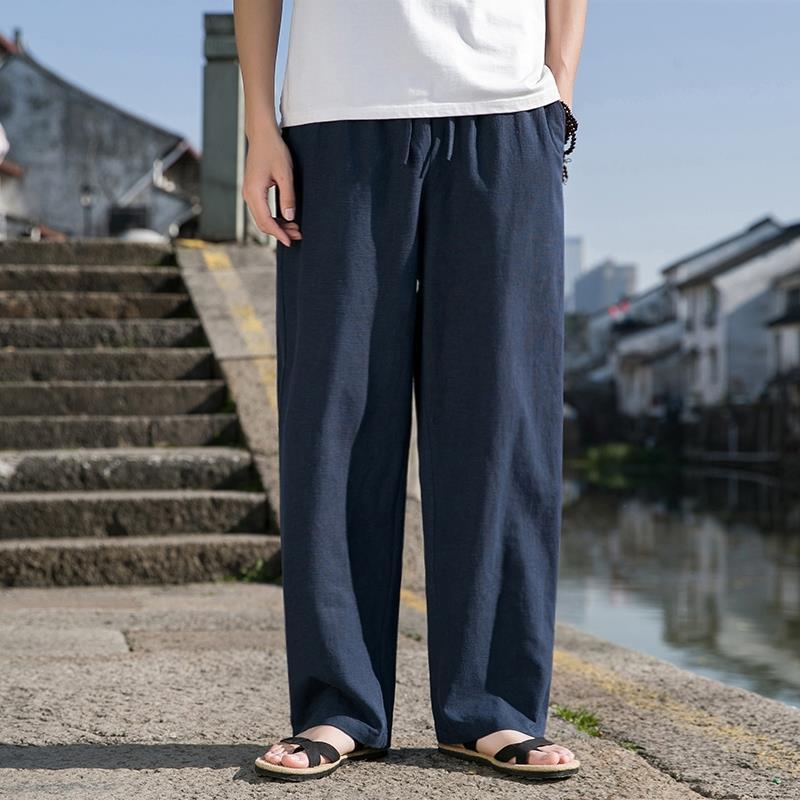 Pantalones Casuales de Algodón y Lino Para Hombre