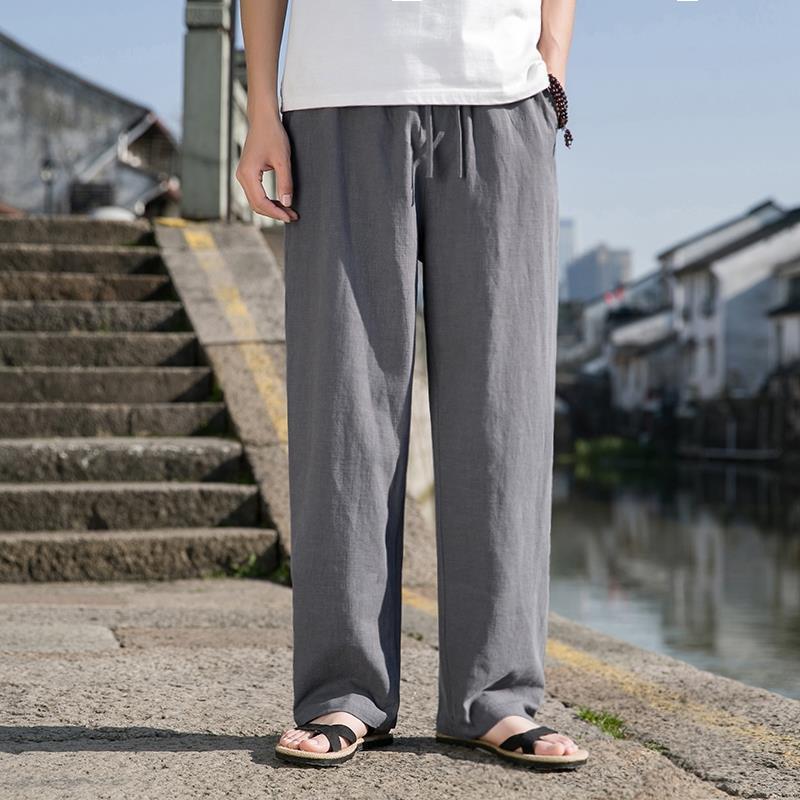 Pantalones Casuales de Algodón y Lino Para Hombre