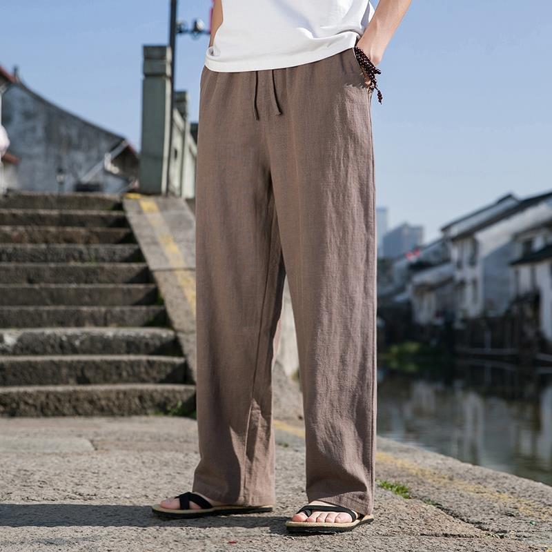 Pantalones Casuales de Algodón y Lino Para Hombre