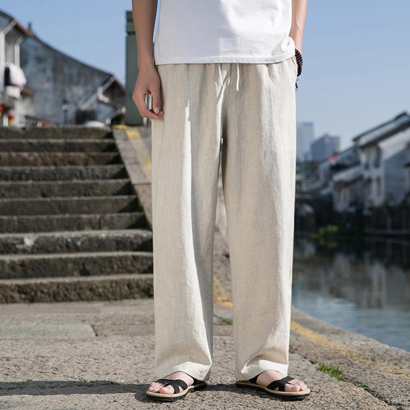 Pantalones Casuales de Algodón y Lino Para Hombre