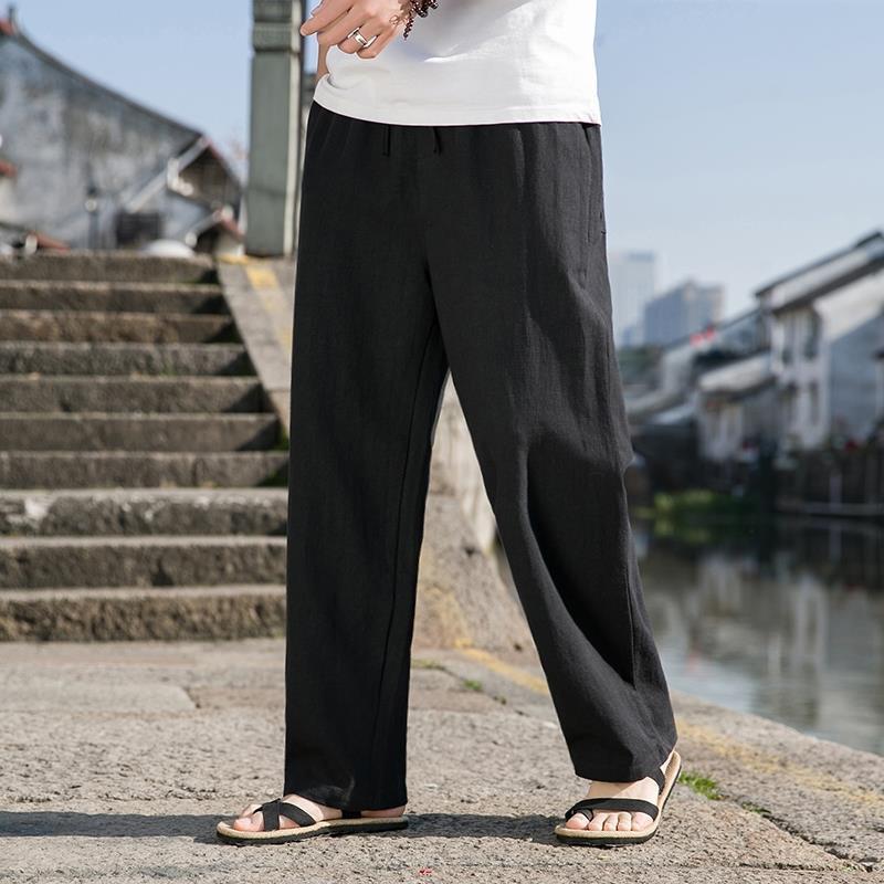 Pantalones Casuales de Algodón y Lino Para Hombre