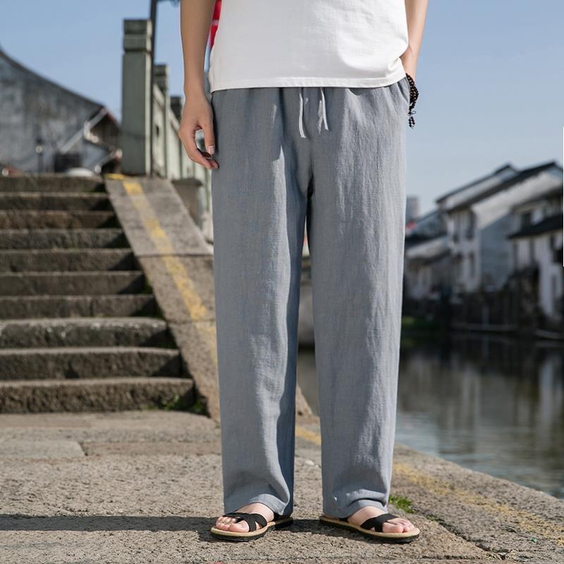 Pantalones Casuales de Algodón y Lino Para Hombre