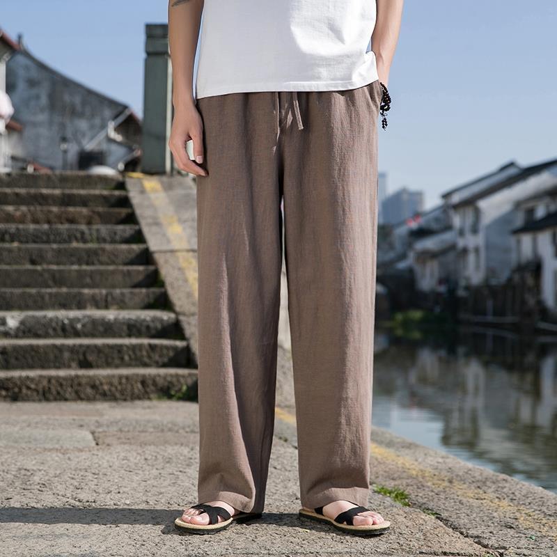 Pantalones Casuales de Algodón y Lino Para Hombre
