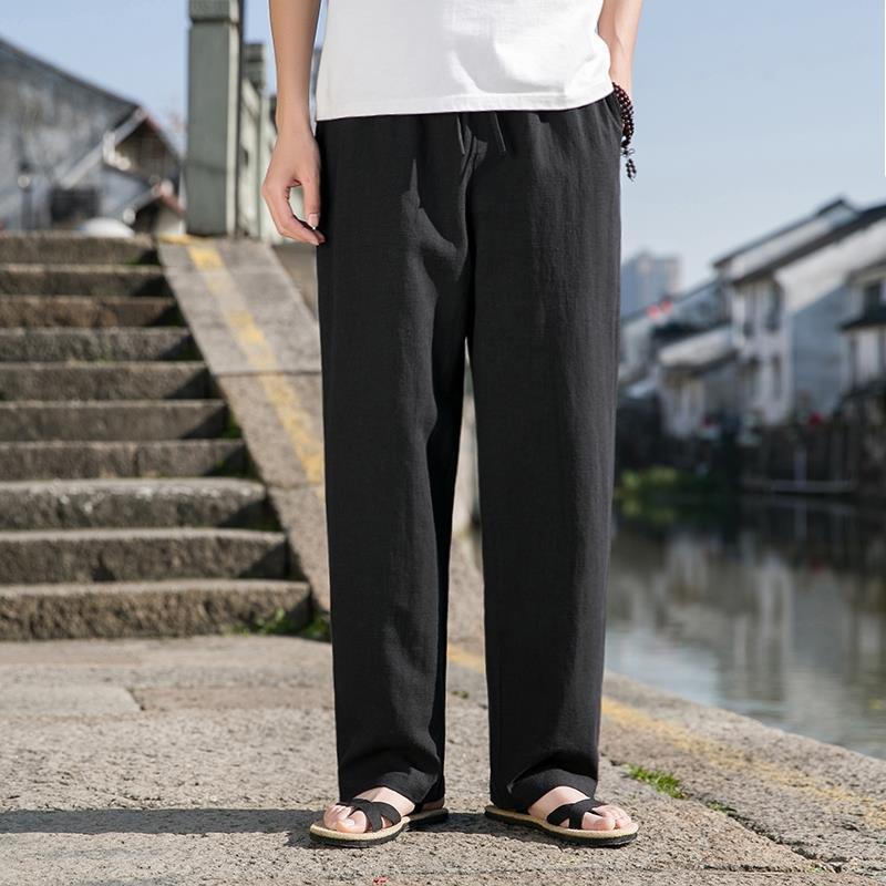 Pantalones Casuales de Algodón y Lino Para Hombre