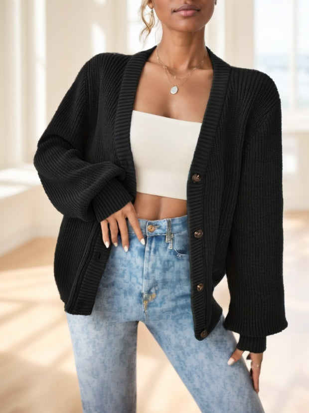 Cardigan tricoté – Style surdimensionné, fermeture à boutons, doux et confortable