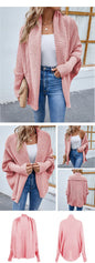 Cardigan tricoté ample de couleur unie, manches chauve-souris, cardigan à grand revers, veste de mode automne et hiver pour vêtements pour femmes