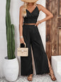 Ensemble haut croisé et pantalon fluide avec fente latérale