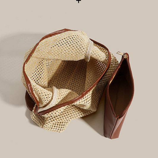 Bolso de mano tejido de paja retro Bolso de playa de gran capacidad de hombro