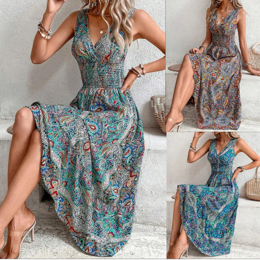 Robe bohème sans manches pour femme – Taille haute, tendance actuelle
