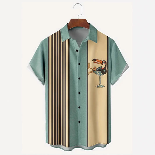 Camisa Estilo Vintage con Estampado Tropical - Manga Corta