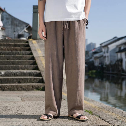 Pantalones Casuales de Algodón y Lino Para Hombre